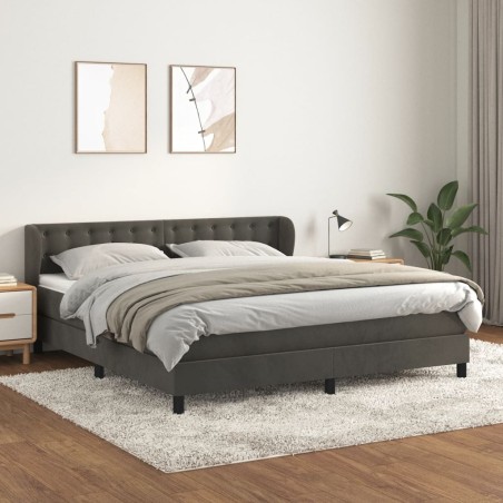 vidaXL Cama box spring con colchón terciopelo gris oscuro 160x200 cm