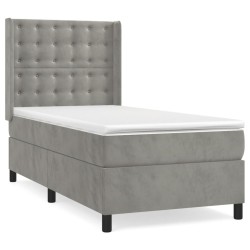 vidaXL Cama box spring con colchón terciopelo gris claro 80x200 cm