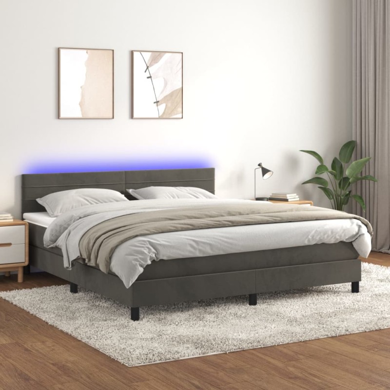 vidaXL Cama box spring colchón y LED terciopelo gris oscuro 160x200 cm vidaXL Cama box spring colchón y LED terciopelo gris oscuro 160x200 cm