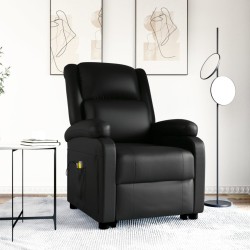 vidaXL Sillón de masaje elevable cuero sintético negro
