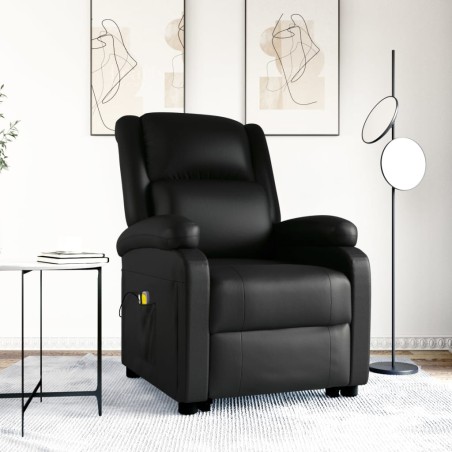vidaXL Sillón de masaje elevable cuero sintético negro