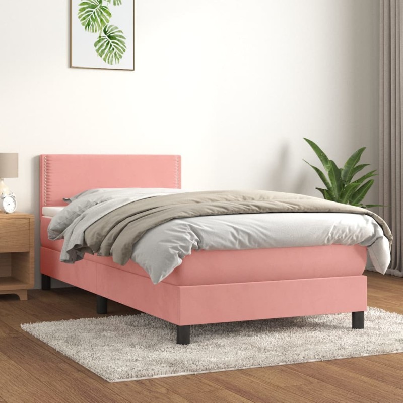vidaXL Cama box spring con colchón terciopelo rosa 100x200 cm vidaXL Cama box spring con colchón terciopelo rosa 100x200 cm
