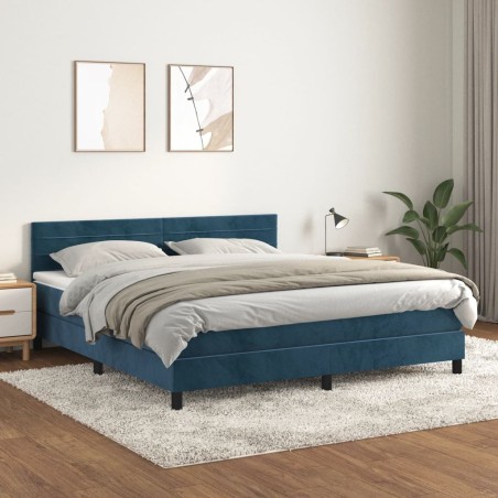 vidaXL Cama box spring con colchón terciopelo azul oscuro 160x200 cm