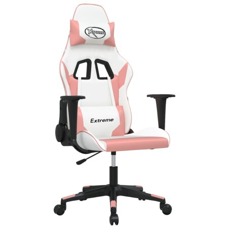 vidaXL Silla gaming cuero sintético blanco y rosa