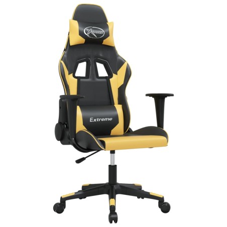 vidaXL Silla gaming cuero sintético negro y dorado