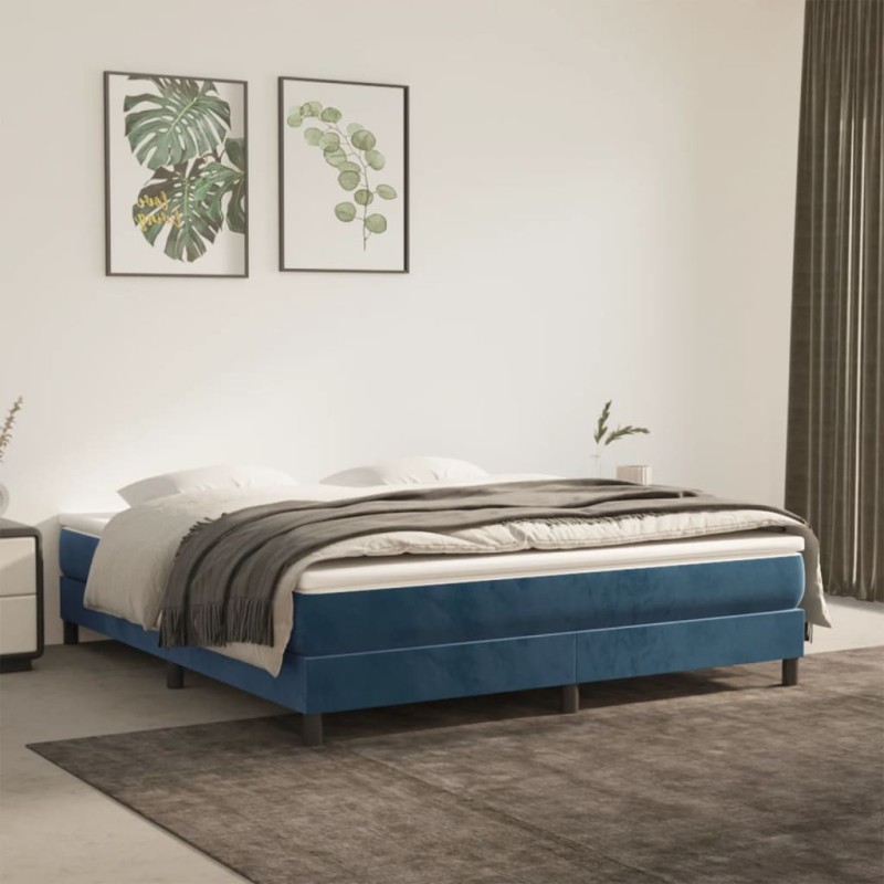 vidaXL Cama box spring con colchón terciopelo azul oscuro 160x200 cm vidaXL Cama box spring con colchón terciopelo azul oscuro 160x200 cm