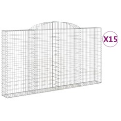 vidaXL Cestas de gaviones 15 uds forma de arco hierro 300x30x160/180cm