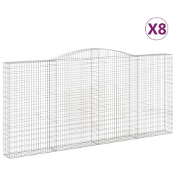 vidaXL Cestas de gaviones 8 uds forma de arco hierro 400x30x180/200 cm