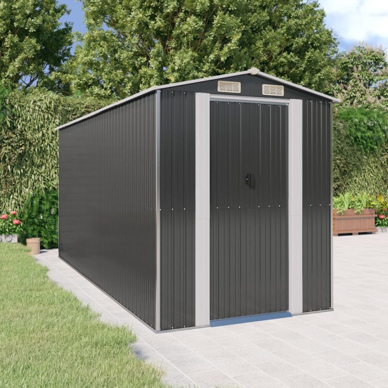 vidaXL Cobertizo de jardín acero galvanizado antracita 192x440x223 cm vidaXL Cobertizo de jardín acero galvanizado antracita 192x440x223 cm