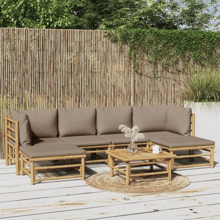 vidaXL Set de muebles de jardín 7 piezas bambú y cojines gris taupe