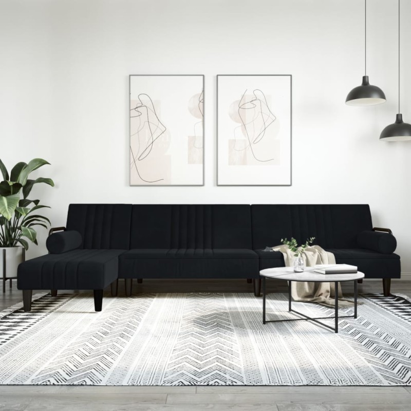 vidaXL Sofá cama en forma de L terciopelo negro 260x140x70 cm vidaXL Sofá cama en forma de L terciopelo negro 260x140x70 cm