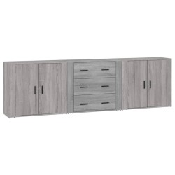 vidaXL Aparadores 3 piezas madera contrachapada gris Sonoma