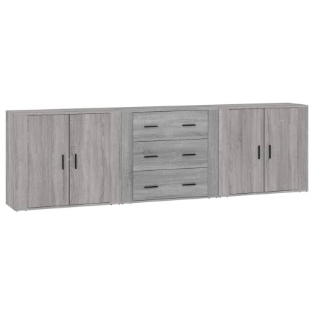 vidaXL Aparadores 3 piezas madera contrachapada gris Sonoma