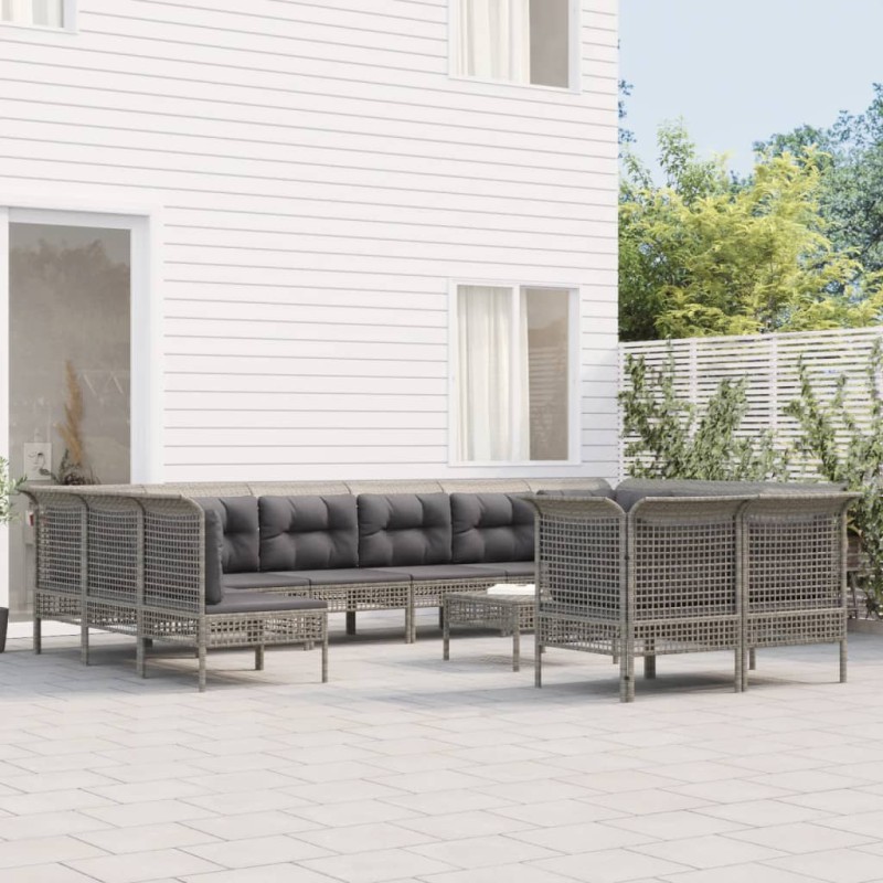 vidaXL Set de muebles de jardín 12 pzas cojines ratán sintético gris vidaXL Set de muebles de jardín 12 pzas cojines ratán sintético gris