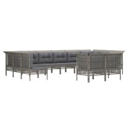 vidaXL Set de muebles de jardín 12 pzas cojines ratán sintético gris