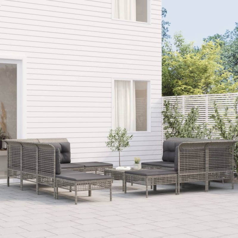 vidaXL Set de muebles de jardín 11 pzas y cojines ratán sintético gris vidaXL Set de muebles de jardín 11 pzas y cojines ratán sintético gris