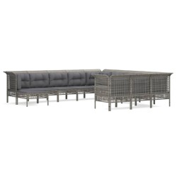 vidaXL Set de muebles de jardín 12 pzas cojines ratán sintético gris