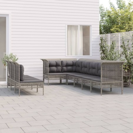 vidaXL Set de muebles de jardín 9 pzas y cojines ratán sintético gris