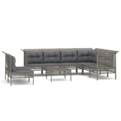 vidaXL Set de muebles de jardín 11 pzas y cojines ratán sintético gris