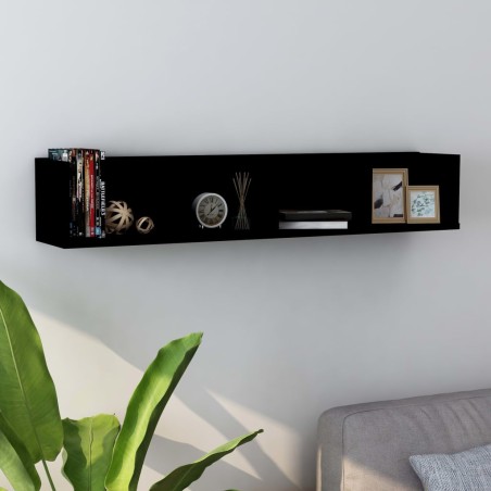 vidaXL Estante de pared para CD contrachapada negro 100x18x18 cm