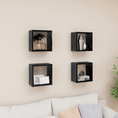 vidaXL Estantes cubo de pared 4 unidades negro brillo 26x15x26 cm