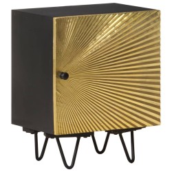 vidaXL Mesita de noche con frontal de latón mango maciza 40x30x50 cm