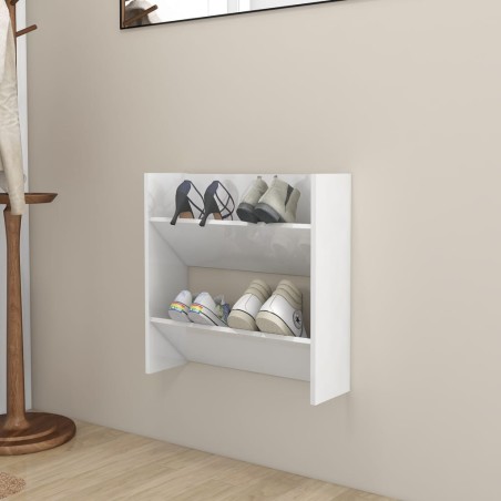 vidaXL Zapatero de pared madera contrachapada blanco brillo 60x18x60cm