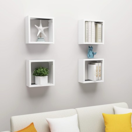 vidaXL Estantes cubo de pared 4 unidades blanco 30x15x30 cm
