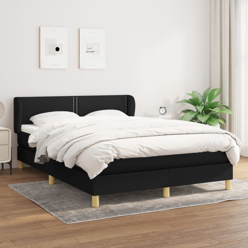 vidaXL Cama box spring con colchón tela negro 140x200 cm vidaXL Cama box spring con colchón tela negro 140x200 cm
