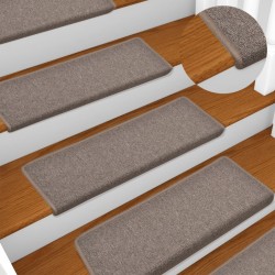 vidaXL Alfombras de peldaños de escalera 15 uds marrón claro 65x21x4cm