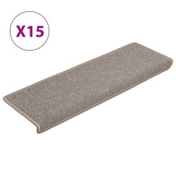 vidaXL Alfombras de peldaños de escalera 15 uds marrón claro 65x21x4cm