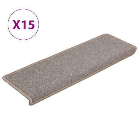 vidaXL Alfombras de peldaños de escalera 15 uds marrón claro 65x21x4cm