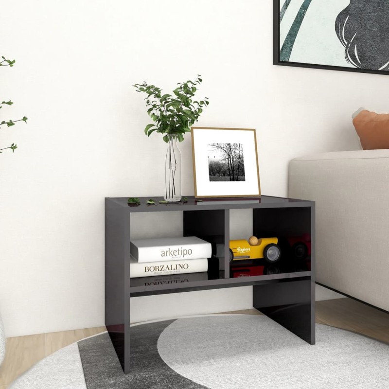 vidaXL Mesa auxiliar madera contrachapada gris brillante 60x40x45 cm vidaXL Mesa auxiliar madera contrachapada gris brillante 60x40x45 cm