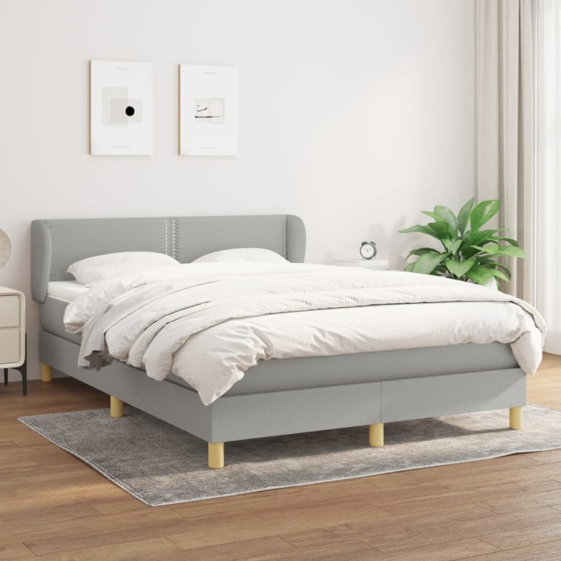 vidaXL Cama box spring con colchón tela gris claro 140x200 cm vidaXL Cama box spring con colchón tela gris claro 140x200 cm