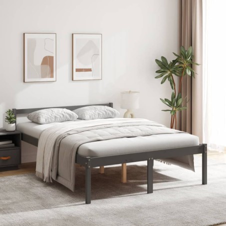 vidaXL Cama para personas mayores madera maciza pino gris 140x200 cm