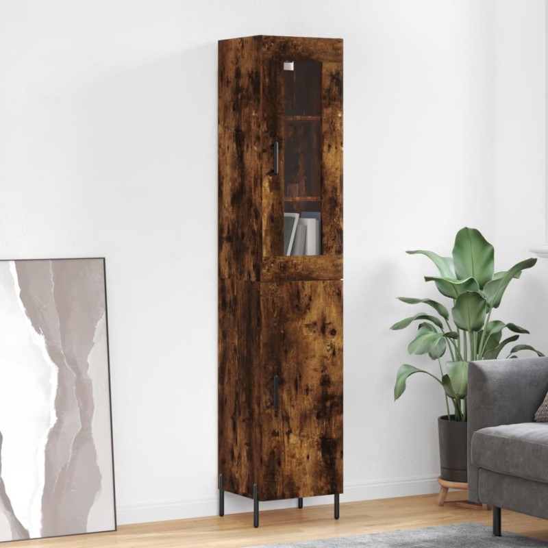 vidaXL Aparador de madera contrachapada roble ahumado 34,5x34x180 cm vidaXL Aparador de madera contrachapada roble ahumado 34,5x34x180 cm