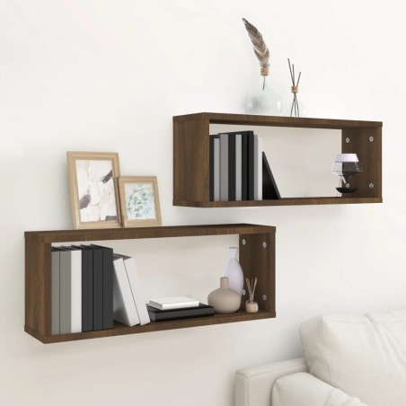 vidaXL Estantes cúbicos de pared 2 uds madera roble marrón 60x15x23 cm