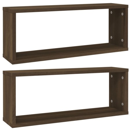 vidaXL Estantes cúbicos de pared 2 uds madera roble marrón 60x15x23 cm