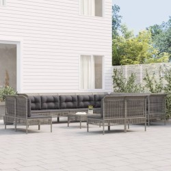 vidaXL Set de muebles de jardín 13 pzas y cojines ratán sintético gris
