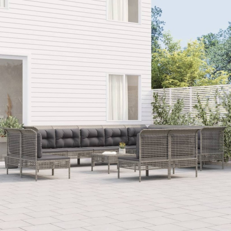 vidaXL Set de muebles de jardín 13 pzas y cojines ratán sintético gris vidaXL Set de muebles de jardín 13 pzas y cojines ratán sintético gris