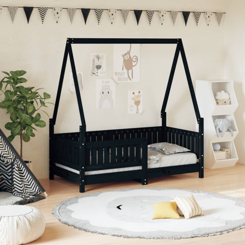 vidaXL Estructura de cama para niños madera de pino negro 70x140 cm vidaXL Estructura de cama para niños madera de pino negro 70x140 cm