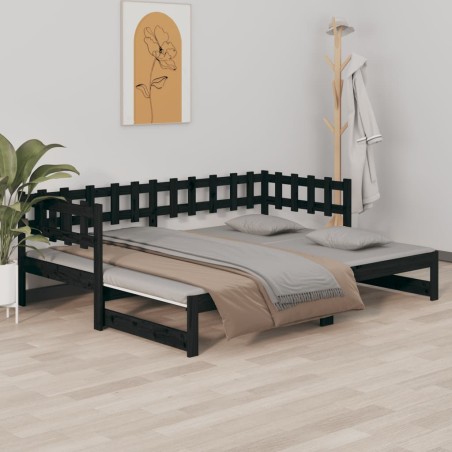vidaXL Sofá cama extraíble madera maciza de pino negro 2x(80x200) cm