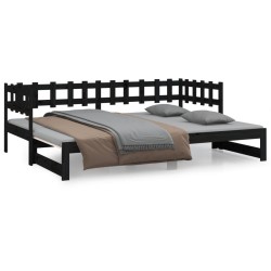 vidaXL Sofá cama extraíble madera maciza de pino negro 2x(80x200) cm