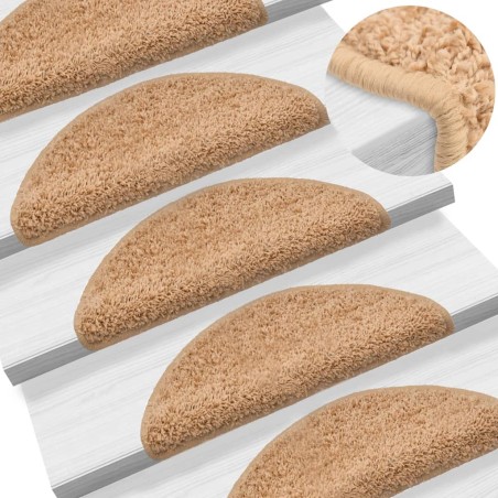 vidaXL Alfombras de peldaños de escalera 15 uds beige 56x17x3 cm