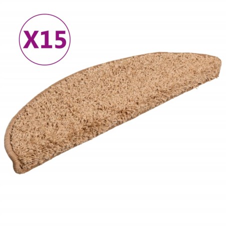 vidaXL Alfombras de peldaños de escalera 15 uds beige 56x17x3 cm