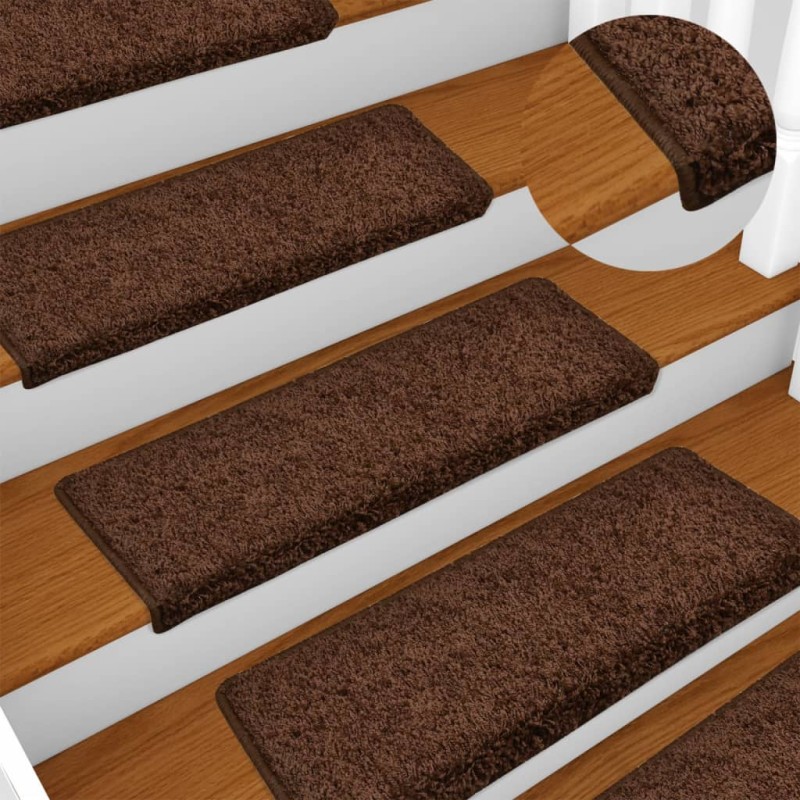 vidaXL Alfombrillas de escalera 10 unidades marrón 65x21x4 cm vidaXL Alfombrillas de escalera 10 unidades marrón 65x21x4 cm
