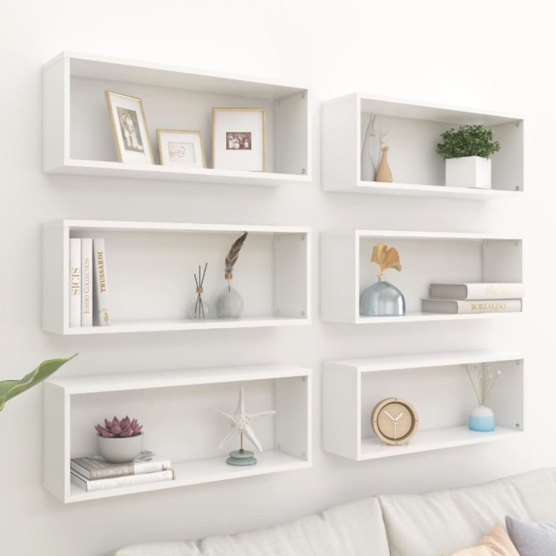 vidaXL Estantes cubo de pared 6 uds contrachapada blanco 60x15x23 cm vidaXL Estantes cubo de pared 6 uds contrachapada blanco 60x15x23 cm