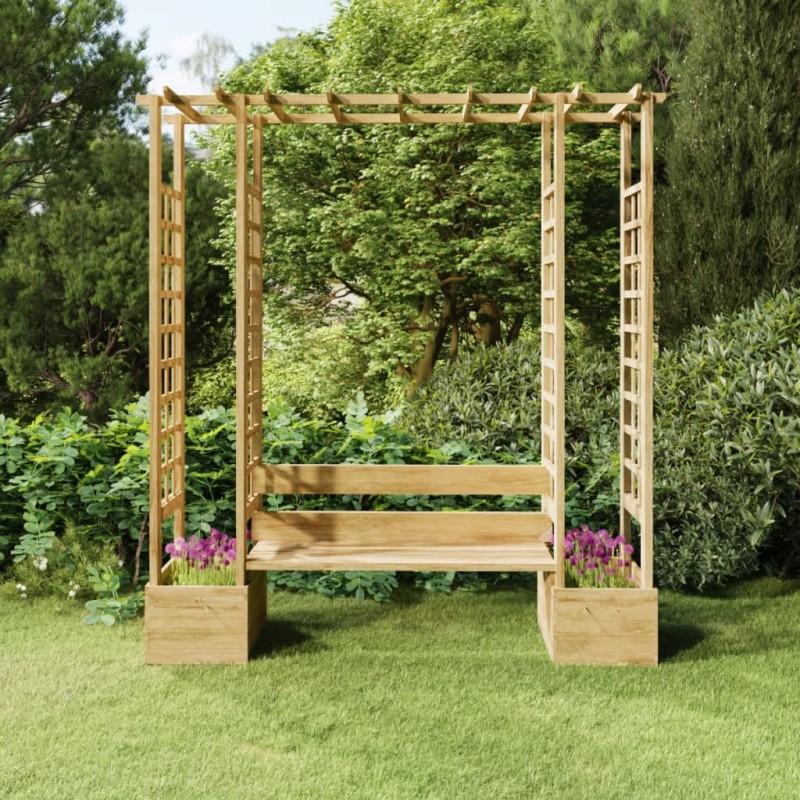 vidaXL Pérgola de jardín con banco y jardineras madera pino impregnada vidaXL Pérgola de jardín con banco y jardineras madera pino impregnada