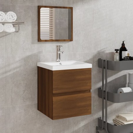 vidaXL Armario de baño con espejo madera contrachapada marrón roble