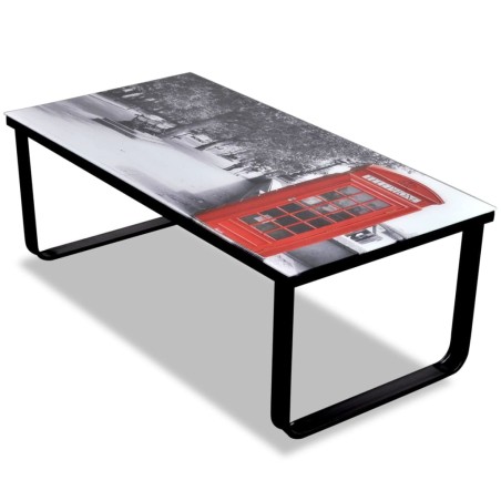 vidaXL Mesa de centro superficie de vidrio con foto de cabina inglesa 
